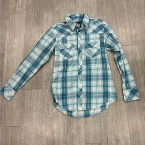 Rock And Roll Cowboy Mens Small Pearl Snap Button Up Long Sleeve Blue Shirt S